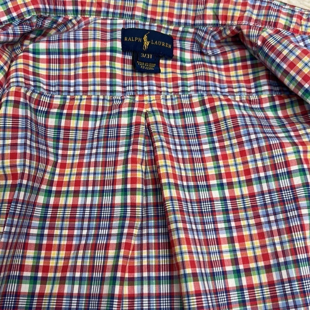 Ralph Lauren Polo Child's BoyLS Shirt Plaid Multi Color Gold Horse size 3T